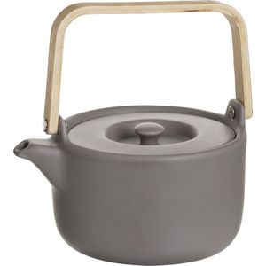 Secret de Gourmet Theepot in keramiek met bamboe 80cl - Handvat, zeef, filter - Taupe