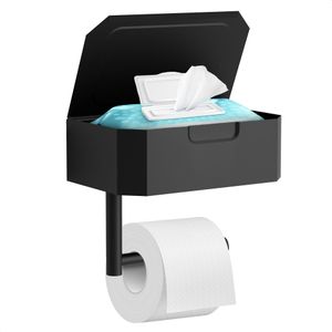 Avalo WC Rolhouder met Bakje & Plankje - Zwart - Zelfklevend / Boren / Zonder Boren - Toiletrolhoude