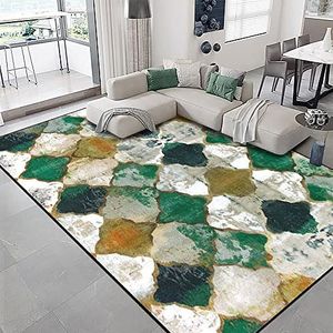 Jiyuhang Teppich Wohnzimmer 200x300 cm, Kurzflor Teppich Schlafzimmer The Carpet Relax Moderner Flauschiger Abstrakt Farbverlauf, Creme Smaragd Senfgelb Streifen Designer Teppiche Gegend