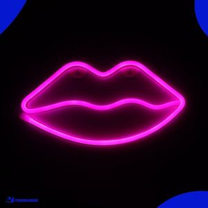 Neon Lamp - Lippen Roze - Incl. 3 Batterijen - 14 x 28 cm