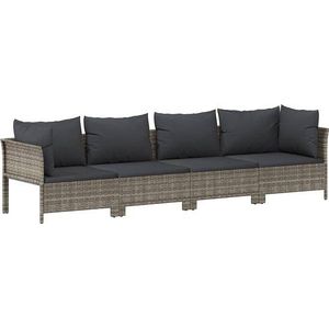 VidaXL 4-Delige Loungeset met Kussens - Poly Rattan Grijs