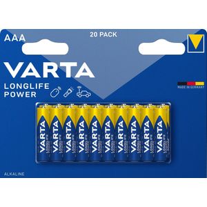 Varta Batterij Alkaline, Micro, AAA, LR03, 1.5V Longlife Power, Retail blisterverpakking (20-pack)