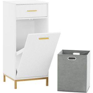 SoBuy Badkamerkast – Incl. Lade & Uitneembare Wasmand – max. 24 kg – 40 x 40 x 95 cm – Wit
