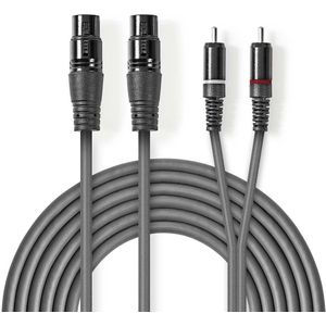XLR-Audiokabel | 2x XLR 3-pins female - 2x RCA male | 3,0 m | Grijs Nedis