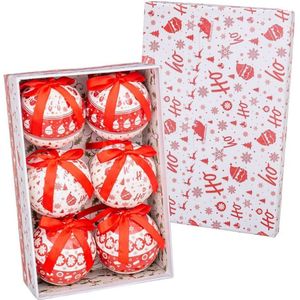 Kerstballen HO-HO Wit Rood Papier Polyfoam 7,5 x 7,5 x 7,5 cm (6 Stuks)