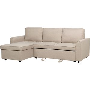 Beliani NESNA - Hoekslaapbank - Beige - Rechterzijde - 228 cm - Polyester