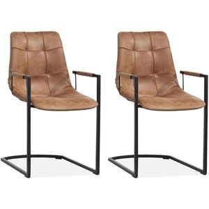 MX Sofa Stoel Condor met armleuning freeswing poot kleur Cognac - set van 2 stoelen