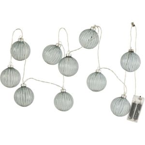 J-Line Slinger 10 Ballen + Geribbeld - glas - donkergrijs - LED lichtjes - tuinverlichting