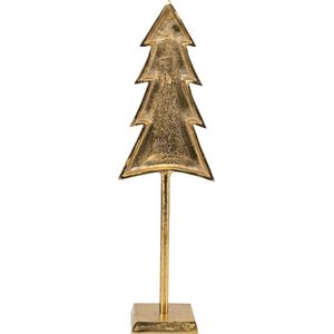 Decoratie kerstboom op voet metaal goud 16,50x11x56cm