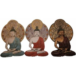 Wanddecoratie DKD Home Decor Rood Blauw Gouden Boeddha Hars Orientaals (20 x 4 x 30,3 cm) (3 Stuks)