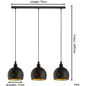 EGLO Roccaforte - hanglamp - 3-Lichts - E14 - zwart/goud