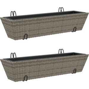 vidaXL - Plantenbakken - 2 - st - met - haken - poly - rattan - grijs