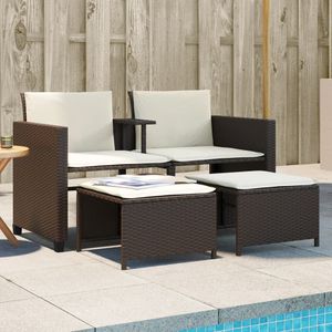 vidaXL - Tuinbank - 2-zits - met - tafel - en - voetenbanken - poly - rattan - bruin