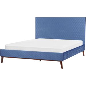 Beliani BAYONNE - Tweepersoonsbed - Blauw - 160 x 200 cm - Fluweel