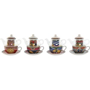 Theepot Home ESPRIT Geel Rood Kristal Porselein 1 L (4 Stuks)