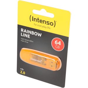Intenso USB 2.0-stick 64GB, Rainbow Line, oranje (R) 28MB/s, (W) 6.5MB/s, blisterverpakking
