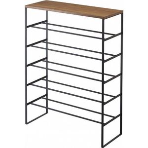 Yamazaki Shoe rack with wood top board - Tower - black