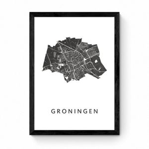 Kunst In Kaart Groningen Stadskaart - Ingelijst - Zwart