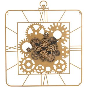 J-Line Vierkant Romeinse Cijfers Tandwielen klok - metaal - goud - Ø 91 cm - woonaccessoires