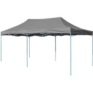 <p>Onze partytent is ideaal voor een breed scala aan buitenevenementen, zoals shows, markten, sportevenementen, bruiloften, feesten, barbecues, kampeertochten en festivals.</p>
<p>Het paviljoen heeft een uv- en waterbestendig dak dat gemaakt is van oxford met PVC-coating.</p>
<p>Het is daarom perfect voor gebruik buiten.</p>
<p>Het frame is vervaardigd van roestvrij staal, waardoor de partytent stabiel en duurzaam is.</p>
<p>De pop-up partytent is inklapbaar voor eenvoudige opslag en transport.</p>
<p>Hij is gemakkelijk te monteren.</p>
<p>LET OP: we raden aan om het dak te behandelen met een waterdichtmakende spray als de tent aan zware regen wordt blootgesteld.</p>
<p>Dit product mag NOOIT worden gebruikt in slechte weersomstandigheden, zoals sterke wind, zware regen, sneeuw of storm.</p>
<ul>
<li>Kleur: antraciet</li>
<li>Materiaal frame: gepoedercoat staal</li>
<li>Materiaal dak: 600D oxford met PVC-coating</li>
<li>Afmetingen: 580 x 291 x 315 cm (L x B x H)</li>
<li>Hoogte dakrand vanaf de grond: 2,35 m</li>
<li>Uv- en waterbestendig</li>
<li>Inclusief 12 haringen en 6 touwen</li>
</ul>