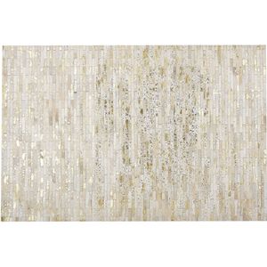 TOKUL - Patchwork vloerkleed - Beige - 140 x 200 cm - Koeienhuid leer