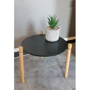 Bijzettafel rond MDF met bamboe poten salontafel voor slaapkamer woonkamer kantoor zwart 40 cm