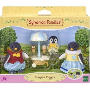 Sylvanian Families 5694 Familie Pinguïn - 3 fluweelzachte speelfiguren- ijsco wagentje