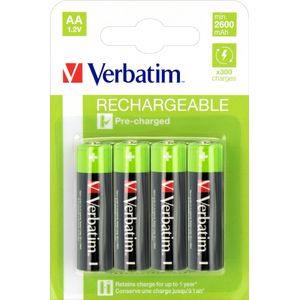 Verbatim oplaadbare batterij NiMH, Mignon, AA, HR06, 1,2 V/2500 mAh Voorgeladen, blisterverpakking (