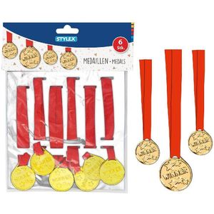 Stylex Metalen Medailles Winner 6 Stuks Goud/Rood