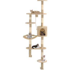 Kattenkrabpaal met sisal krabpalen wandmontage 194 cm beige