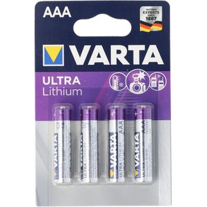 Varta lithiumbatterij AAA, Micro, FR03, 6103, Varta Ultra Lithium, 1.5V, blister van 4