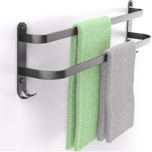 EAVY Handdoekenrek Badkamer - 60 cm breed - 2 stangen - Zwart