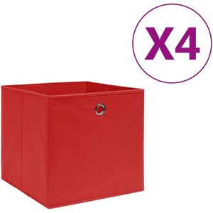 Opbergboxen 4 st 28x28x28 cm nonwoven stof rood