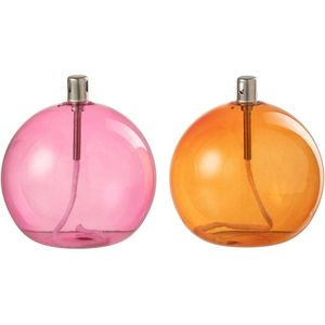 J-Line olielamp - glas - goud/roze - large - 2 stuks