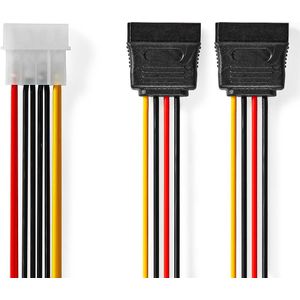 Interne Voedingskabel | Molex Male - 2x SATA 15-Pins Female | 0,15 m | Diverse Nedis