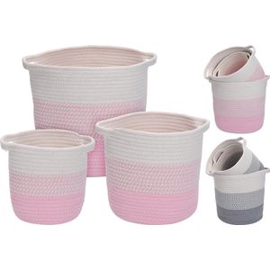 Manden set geweven touw - Roze / Naturel - Opbergmanden - 22 cm / 27 cm / 32 cm