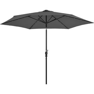 Tuinparasol met LED-verlichting en stalen paal 300 cm antraciet