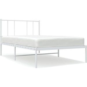 vidaXL - Bedframe - met - hoofdbord - metaal - wit - 100x200 - cm