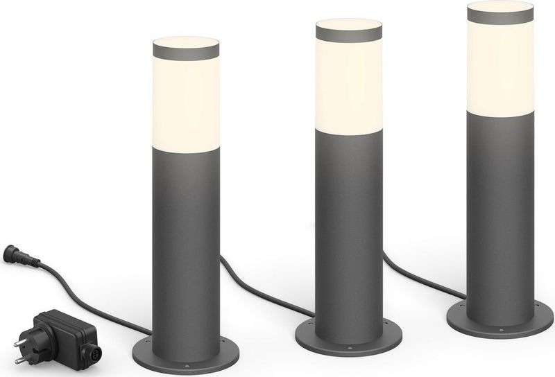 Philips LED Utrecht sokkellamp basisset voor buiten - laagspanning - antraciet - warmwit licht - 24 W - 3-pack