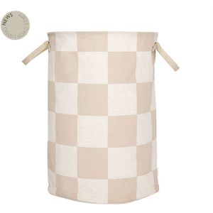 OYOY Chess wasmand/Laundry basket met blokken L - Clay/Off Wit