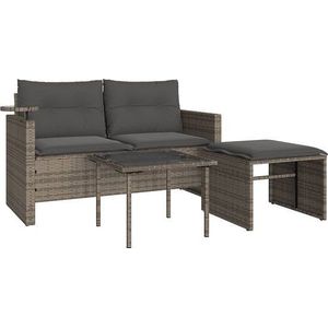 vidaXL - 3-delige - Loungeset - met - kussens - poly - rattan - grijs