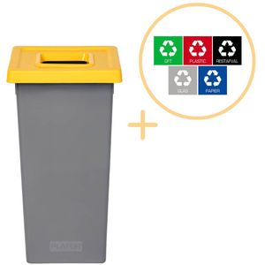 Plafor Fit Bin Prullenbak  75L voor afvalscheiding, afvalbak, vuilnisbak, Grijs ,geel