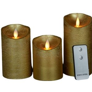 Anna's Collection - Batterijverlichting 3 kaarsen wax rustiek met bewegende vlam goud