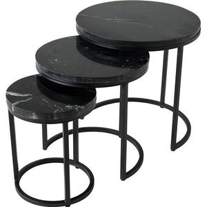 Kick Salontafel Marble Set van 3 Rond - Zwart