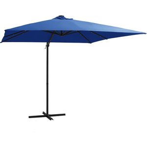 <p>Deze elegante, hangende parasol met LED-verlichting is de perfecte keuze om wat schaduw te creëren en jezelf te beschermen tegen de schadelijke uv-straling van de zon.</p>
<p>Het parasoldoek is gemaakt van uv-beschermend en anti-vervagend polyester, waardoor het je optimale bescherming tegen de zon biedt en gemakkelijk schoon te maken is.</p>
<p>Het beschikt over 24 solar aangedreven LED's die automatisch je buitenruimte verlichten en een gezellige en romantische sfeer creëren als de zon ondergaat.</p>
<p>De parasol wordt geleverd met een stevige kruisvoet die voor stabiliteit zorgt.</p>
<p>Het exclusieve ontwerp van deze parasol stelt je in staat om de parasol te kantelen en 360 graden te draaien.</p>
<p>De sterke stalen paal, samen met de 8 duurzame baleinen, maakt de parasol zeer stabiel en duurzaam.</p>
<p>Onze tuinparasol kan eenvoudig geopend en gesloten worden dankzij het zwengelmechanisme.</p>
<p>Het product is eenvoudig te monteren.</p>
<p>Let op, wij adviseren om het doek te behandelen met een waterdichtmakende spray als hij wordt blootgesteld aan zware regenval.</p>
<ul>
<li>Kleur doek: azuurblauw</li>
<li>Materiaal: stof (100% polyester) en gepoedercoat staal</li>
<li>Totale afmetingen: 250 x 250 x 247 cm (L x B x H)</li>
<li>Afmetingen kruisvoet: 100 x 100 cm (L x B)</li>
<li>Inclusief 24 LED-lampjes en 1 zonnepaneel</li>
<li>Met luchtventilatie en zwengelsysteem</li>
<li>Kantelbaar en 360 graden draaibaar</li>
<li>Inclusief 8 stalen baleinen</li>
<li>Montage vereist</li>
</ul>