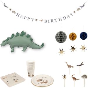 Konges Sløjd Happy Birthday kit - Borden, bekers, ballon, slinger, servetten, taarttopper, pompon -