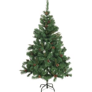 Kunstkerstboom - Spar met Dennenappels - Kerstdecoratie voor Binnen - 980 Takken - 210 cm - Groen