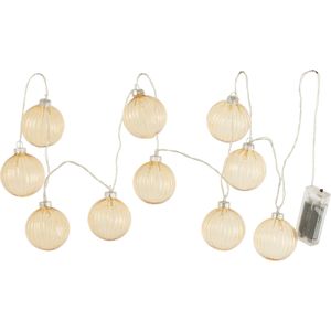 J-Line Slinger 10 Ballen + Geribbeld glas - geel - LED lichtjes - tuinverlichting