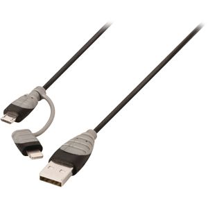 2-in-1 Data en Oplaadkabel USB A Male - Micro-B Male 1.00 m Zwart + Lightning-Adapter Bandridge