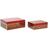 Doos-Juwelenkistje DKD Home Decor Metaal Kristal Rood Gouden Hout MDF 25 x 18 x 10 cm (2 Stuks)